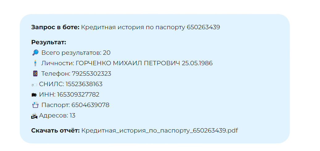 Поиск кредитной истории человека в Глаз Боге боте